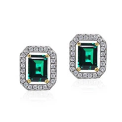 Eton Green Borderset Studs White Gold Plated -Lustre Jewelry Shop 20314 1 A