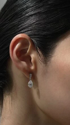 Alison Baguette Pear Drop Earrings 9K White Gold -Lustre Jewelry Shop ALISON BAGUETTE PEAR DROP EARRINGS JDDJ77S