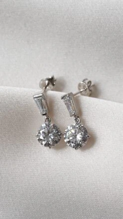 Athena Baguette Round Drops White Gold -Lustre Jewelry Shop ATHENA BAGUETTE ROUND DROPS WHITE GOLD SKS8