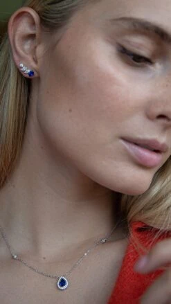 Abigail Sapphire Studs White Gold Plated -Lustre Jewelry Shop Abigail Sapphire Studs Silver 98D98DS