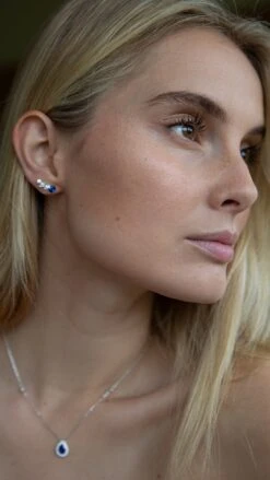 Abigail Sapphire Studs White Gold Plated -Lustre Jewelry Shop Abigail Sapphire Studs Silver 98SKJS