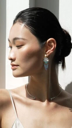 Alba Chandeliers Sapphire Rain White Gold Plated -Lustre Jewelry Shop Alba Chandeliers Sapphire Rain Silver 7DD7SJA