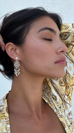 Alba Chandeliers White Gold Plated -Lustre Jewelry Shop Alba Chandeliers Silver EKES