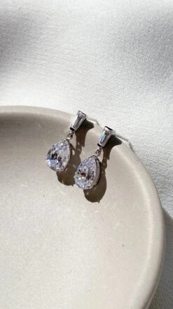 Alison Baguette Pear Drop Earrings 9K White Gold -Lustre Jewelry Shop AlisonDrops Still1