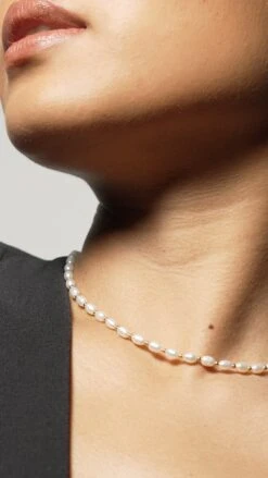 Lizzy Pearl Necklace 18K Gold Vermeil -Lustre Jewelry Shop Almond Shape Pearl Necklace 93393