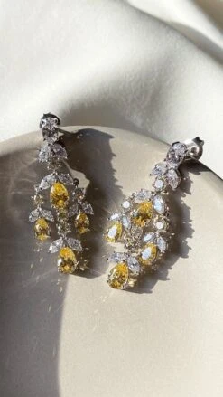 Aster Canary Chandelier Earrings White Gold Plated -Lustre Jewelry Shop Aster Canary Chandelier Earrings 89DSIS