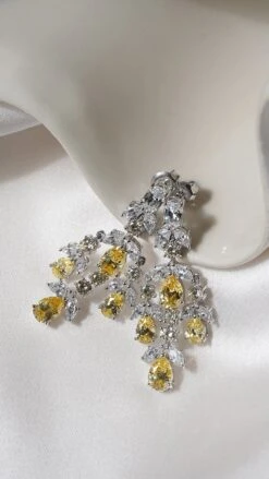 Aster Canary Chandelier Earrings White Gold Plated