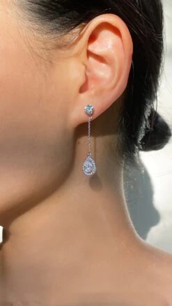 Bee Pear Borderset Drop Earrings White Gold Plated -Lustre Jewelry Shop BeeDrops LS