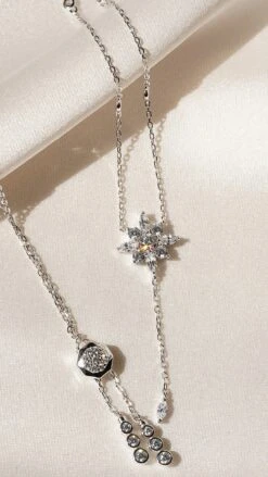 Camelia Drop Necklace White Gold Plated -Lustre Jewelry Shop CAMELIA DROP NECKLACE WHITE GOLD PLATED I89S9