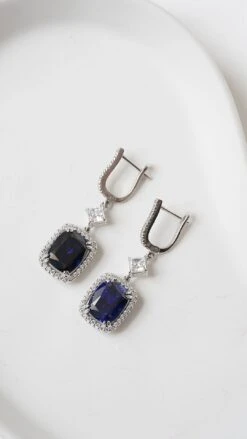 Claudia Cushion Sapphire Drops White Gold Plated -Lustre Jewelry Shop CLAUDIA CUSHION SAPPHIRE DROPS WHITE GOLD PLATED UIKJS