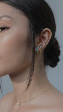 Cady Pearl Turquoise Huggie 18K Gold Vermeil -Lustre Jewelry Shop CadyPearlTurquoiseHuggieGoldVermeil3733