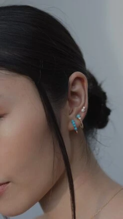 Cady Pearl Turquoise Huggie 18K Gold Vermeil -Lustre Jewelry Shop CadyPearlTurquoiseHuggieGoldVermeil474