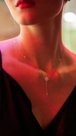 Camelia Drop Necklace White Gold Plated -Lustre Jewelry Shop CameliaDropNecklace LS