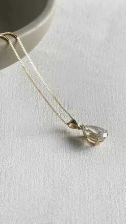 Cecile Pear Pendant 9K Yellow Gold -Lustre Jewelry Shop CecilePearPendant YG Side Still