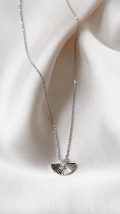 Celene Fan Necklace White Gold Plated -Lustre Jewelry Shop Celene Fan Necklace White Gold Plated 89IUKJSD