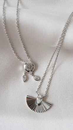 Celene Fan Necklace White Gold Plated -Lustre Jewelry Shop Celene Fan Necklace White Gold Plated IOIL
