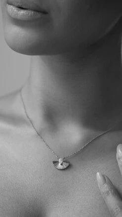 Celene Fan Necklace White Gold Plated -Lustre Jewelry Shop Celene Fan Necklace White Gold Plated KLJ
