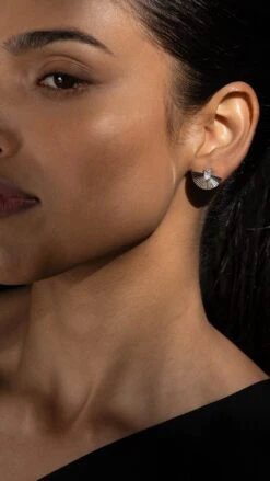 Celene Fan Studs White Gold Plated -Lustre Jewelry Shop Celene Fan Studs White Gold Finish 7D8SJKS