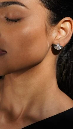 Celene Fan Studs White Gold Plated -Lustre Jewelry Shop Celene Fan Studs White Gold Finish 89SSJKS300