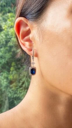 Claudia Cushion Sapphire Drops White Gold Plated -Lustre Jewelry Shop ClaudiaEarrings 2