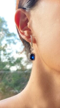 Claudia Cushion Sapphire Drops White Gold Plated -Lustre Jewelry Shop ClaudiaEarrings 3