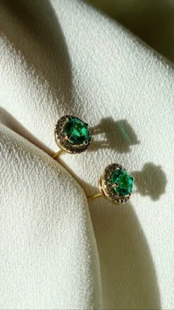 Cory Studs 18K Yellow Gold Emerald -Lustre Jewelry Shop CoryStuds EM YG Still2