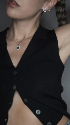 Eton Green Borderset Necklace White Gold Plated -Lustre Jewelry Shop EATONNECKLACE