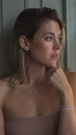 Eton Green Borderset Necklace White Gold Plated -Lustre Jewelry Shop EATONPENDANT