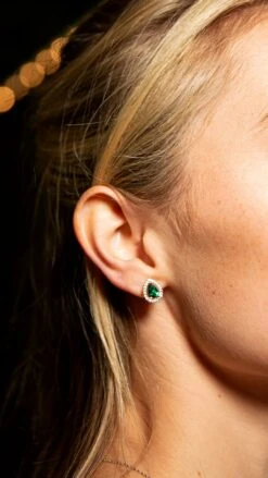 Emile Emerald Green Studs White Gold Plated -Lustre Jewelry Shop EMILE STUDS GREEN 8SS