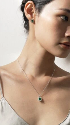 Eton Green Borderset Necklace White Gold Plated -Lustre Jewelry Shop ETON GREEN 99DJJDS