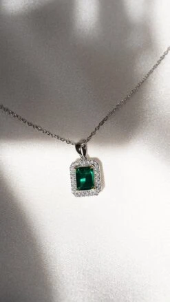 Eton Green Borderset Necklace White Gold Plated -Lustre Jewelry Shop ETON GREEN BORDERSET NECKLACE WHITE GOLD PLATED 9ODS