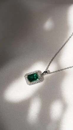 Eton Green Borderset Necklace White Gold Plated -Lustre Jewelry Shop ETON GREEN BORDERSET NECKLACE WHITE GOLD PLATED OPD09
