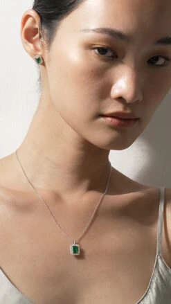 Eton Green Borderset Necklace White Gold Plated -Lustre Jewelry Shop ETON GREEN DID9S