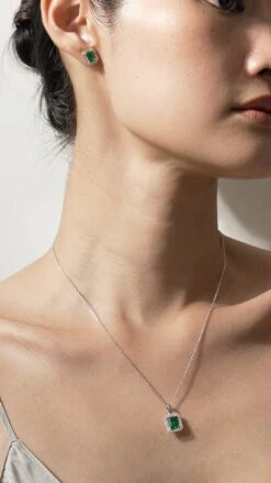 Eton Green Borderset Necklace White Gold Plated -Lustre Jewelry Shop ETON GREEN IIIDDS