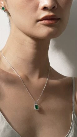 Eton Green Borderset Necklace White Gold Plated -Lustre Jewelry Shop ETON GREEN ODOD