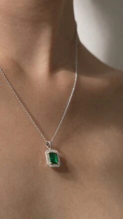 Eton Green Borderset Necklace White Gold Plated -Lustre Jewelry Shop ETON GREEN SS99
