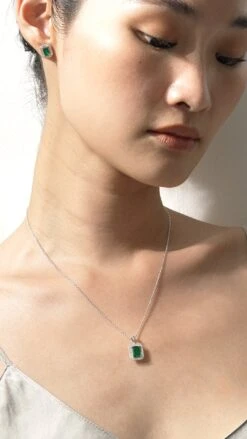 Eton Green Borderset Studs White Gold Plated -Lustre Jewelry Shop ETON GREEN SSLSL99