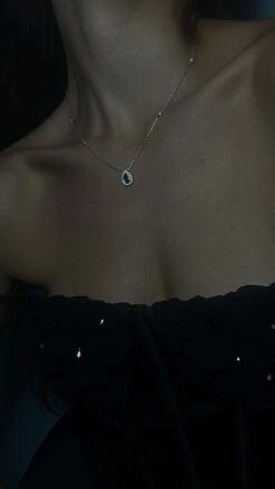 Emile Emerald Green Necklace White Gold Plated -Lustre Jewelry Shop Emile Emerald Green Necklace White Gold Plated ODPS