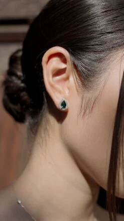 Emile Emerald Green Studs White Gold Plated -Lustre Jewelry Shop Emile Emerald Green Studs Silver jkds