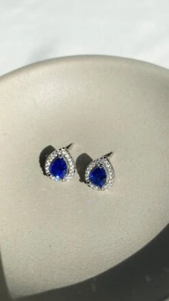 Emile Sapphire Blue Studs White Gold Plated -Lustre Jewelry Shop Emile Sapphire Blue Studs White Gold Plated IUSS