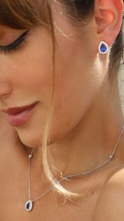 Emile Sapphire Blue Studs White Gold Plated -Lustre Jewelry Shop Emile Sapphire Blue Studs White Gold Plated OSIS2