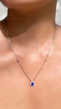 Emile Sapphire Necklace White Gold Plated -Lustre Jewelry Shop EmilePendant SA LS2