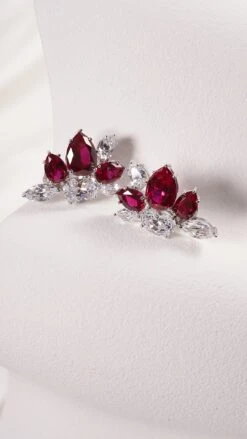 Esther Ruby Cluster Earrings White Gold Plated -Lustre Jewelry Shop Esther Ruby Cluster Earrings White Gold Plated 98SJKS