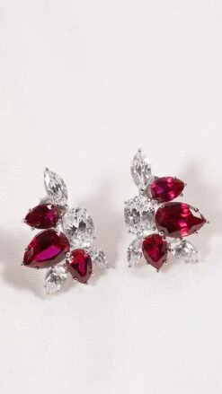 Esther Ruby Cluster Earrings White Gold Plated -Lustre Jewelry Shop Esther Ruby Cluster Earrings White Gold Plated OID893