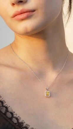 Eton Yellow Borderset Necklace White Gold Plated -Lustre Jewelry Shop Eton Yellow Borderset Necklace 87811111