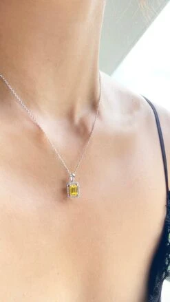 Eton Yellow Borderset Necklace White Gold Plated -Lustre Jewelry Shop EtonNecklace Yellow LS2