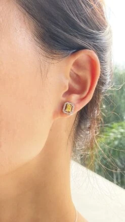 Eton Yellow Borderset Studs White Gold Plated -Lustre Jewelry Shop EtonStud Yellow LS3
