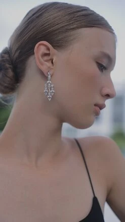 Fatima Chandelier Earrings White Gold Plated -Lustre Jewelry Shop Fatima Chandelier Earrings UIS78SA