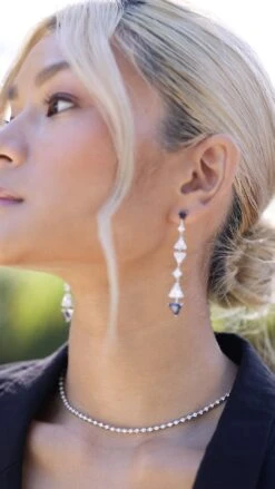 Gina Sapphire Drop Earrings White Gold Plated -Lustre Jewelry Shop Gina Sapphire Drop Earrings JK88S