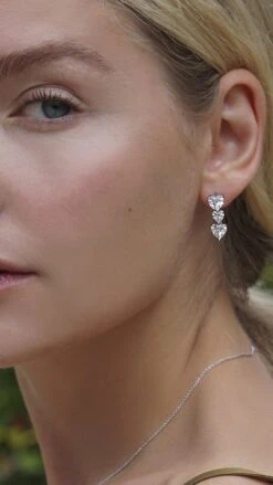 Gramercy Tri Heart Drop Earrings White Gold Plated